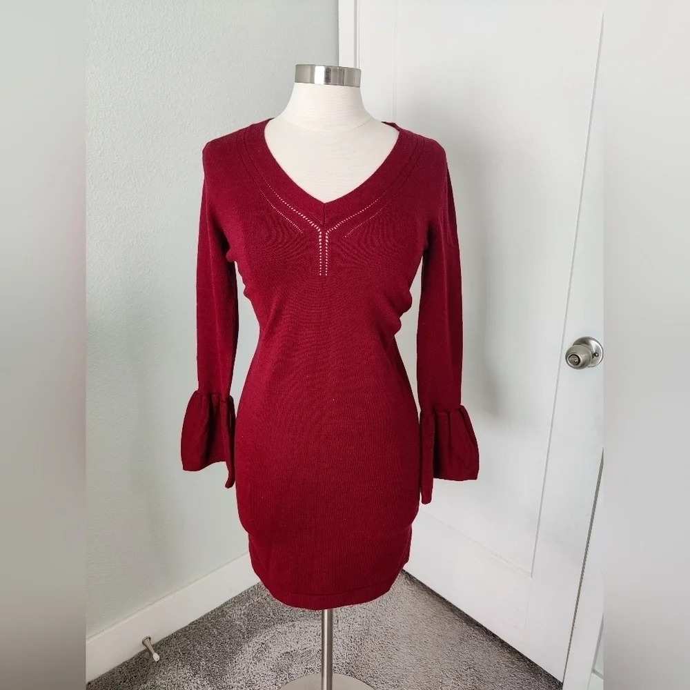 Cable Stitch Sweater Dress with Bell Sleeves